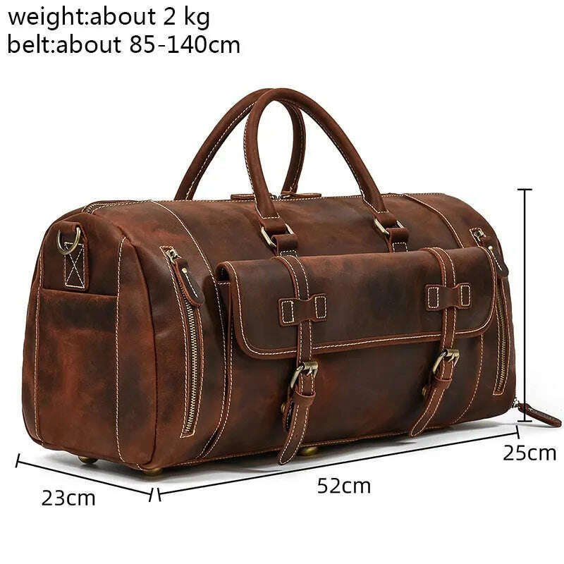 KIMLUD, Vintage Crazy Horse leather Travel Bag With Shoe Pocket 20 inch big capacity Real Leather Weekend luuage Bag large Messenger Bag, Coffee Brown(52cm) 1 / China, KIMLUD APPAREL - Womens Clothes