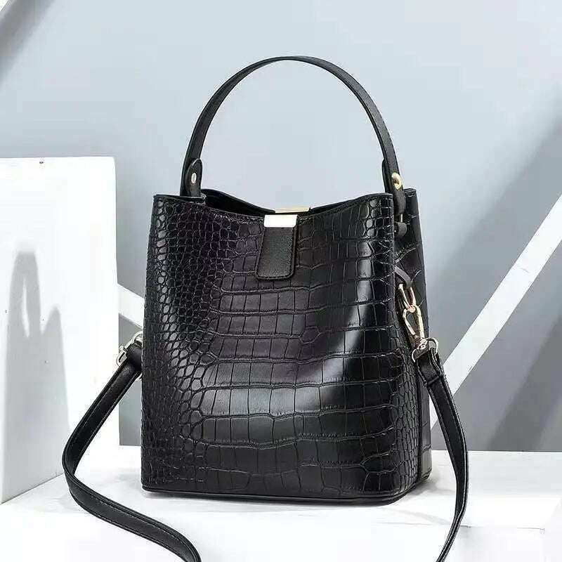 Vintage Crocodile Pattern Bucket Bag Women PU Leather Shoulder Bag Big Capacity Handbag Luxury Crossbody Bag Advanced Lady Purse - KIMLUD