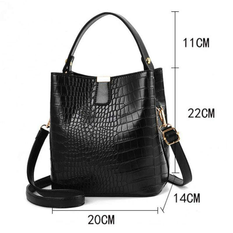 Vintage Crocodile Pattern Bucket Bag Women PU Leather Shoulder Bag Big Capacity Handbag Luxury Crossbody Bag Advanced Lady Purse - KIMLUD