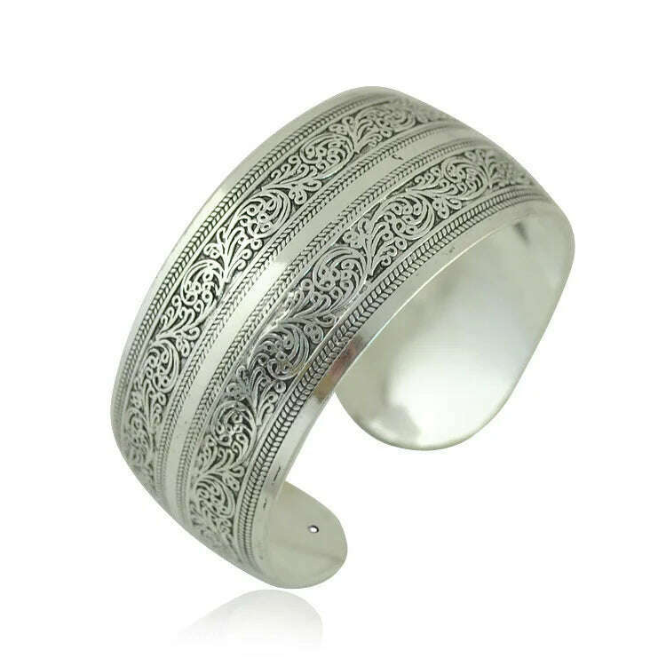 KIMLUD, Vintage Cuff Bracelet Tibetan Silver Plated Carved Flower Geometric Animal Opening Bangle Adjustable Indian Jewelry Women Gifts, YLB0786B, KIMLUD APPAREL - Womens Clothes