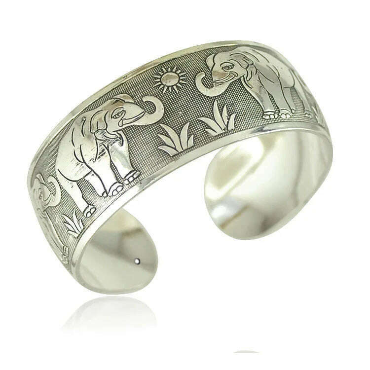 KIMLUD, Vintage Cuff Bracelet Tibetan Silver Plated Carved Flower Geometric Animal Opening Bangle Adjustable Indian Jewelry Women Gifts, YLB0786H, KIMLUD APPAREL - Womens Clothes