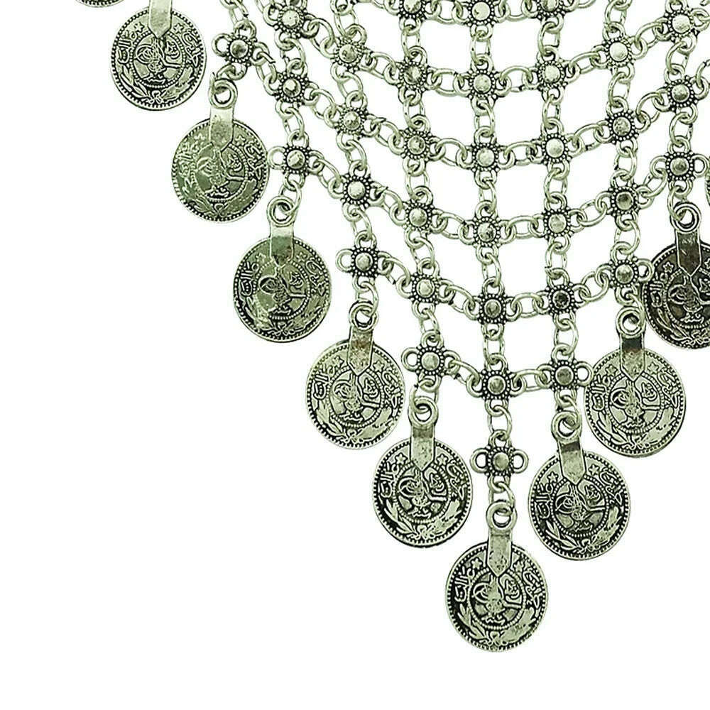 Vintage Gold Plated Coin Choker Necklace Earrings for Women Indian Oxidized Afghan Ethnic Egyptian Collar Statement Jewelry Sets - KIMLUD
