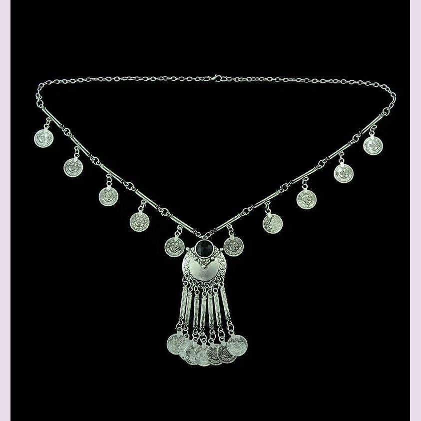 Vintage Gold Plated Coin Choker Necklace Earrings for Women Indian Oxidized Afghan Ethnic Egyptian Collar Statement Jewelry Sets - KIMLUD