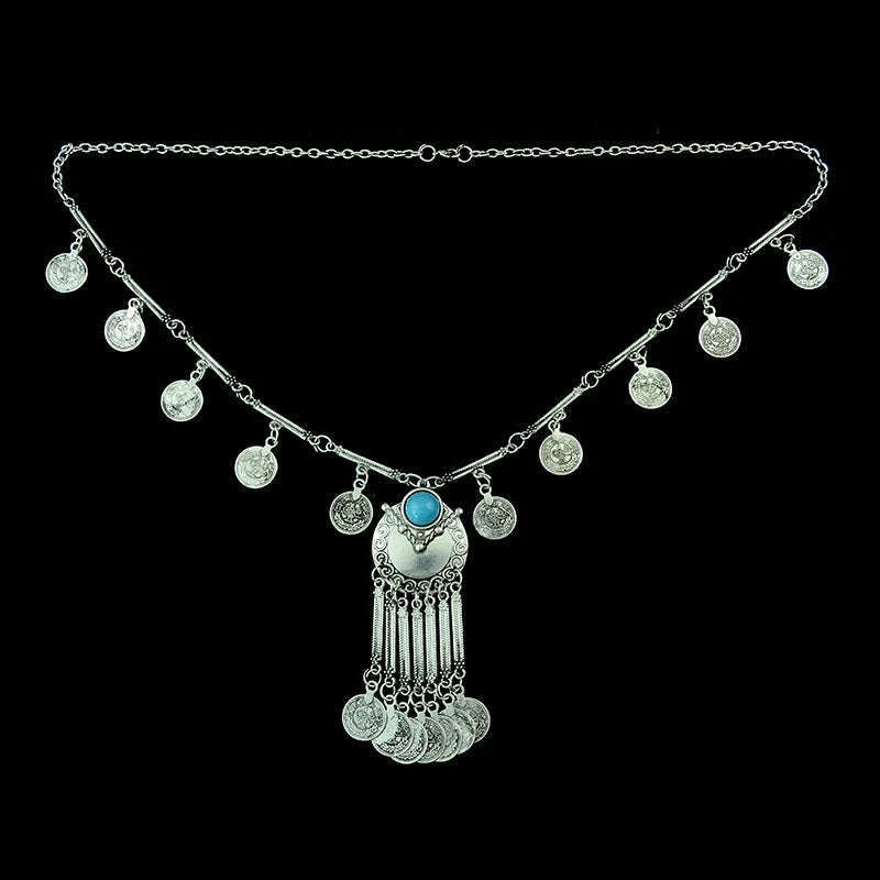 Vintage Gold Plated Coin Choker Necklace Earrings for Women Indian Oxidized Afghan Ethnic Egyptian Collar Statement Jewelry Sets - KIMLUD