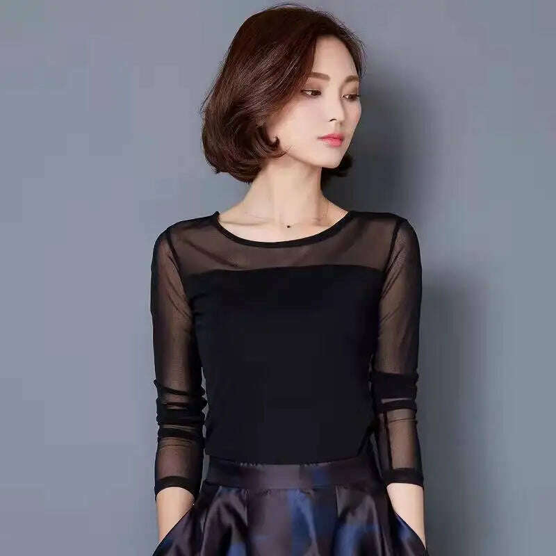 Vintage Gothic Female T-shirts Lantern Sleeve Turtle Neck Women Lace Shirt Autumn Female Tshirt Patchwork Grunge Aesthetic Tops - KIMLUD