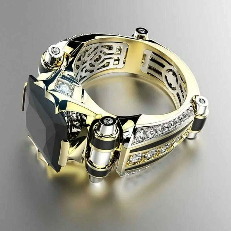 KIMLUD, Vintage Jewelry Rings for Men Gothic Stainless Steel Ring Gold Color Fidget Ring Mens Jewellery Indian Jewelry Anillo Hombre, AJZ430black / 6, KIMLUD APPAREL - Womens Clothes