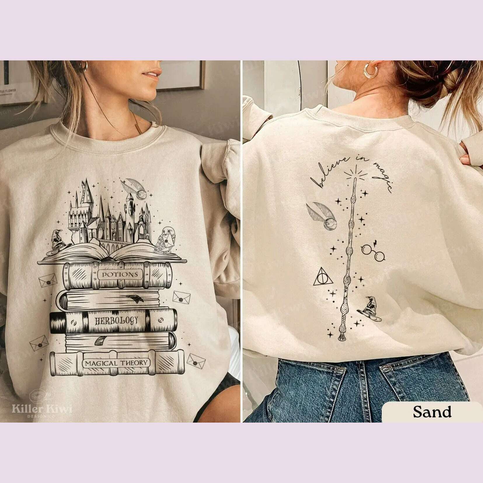 Vintage Magic Tome Castle Magic Stick Print Women Sweatshirt 2024 New Voguish Vintage Cotton Female Sweater Stylish Girl Tops - KIMLUD