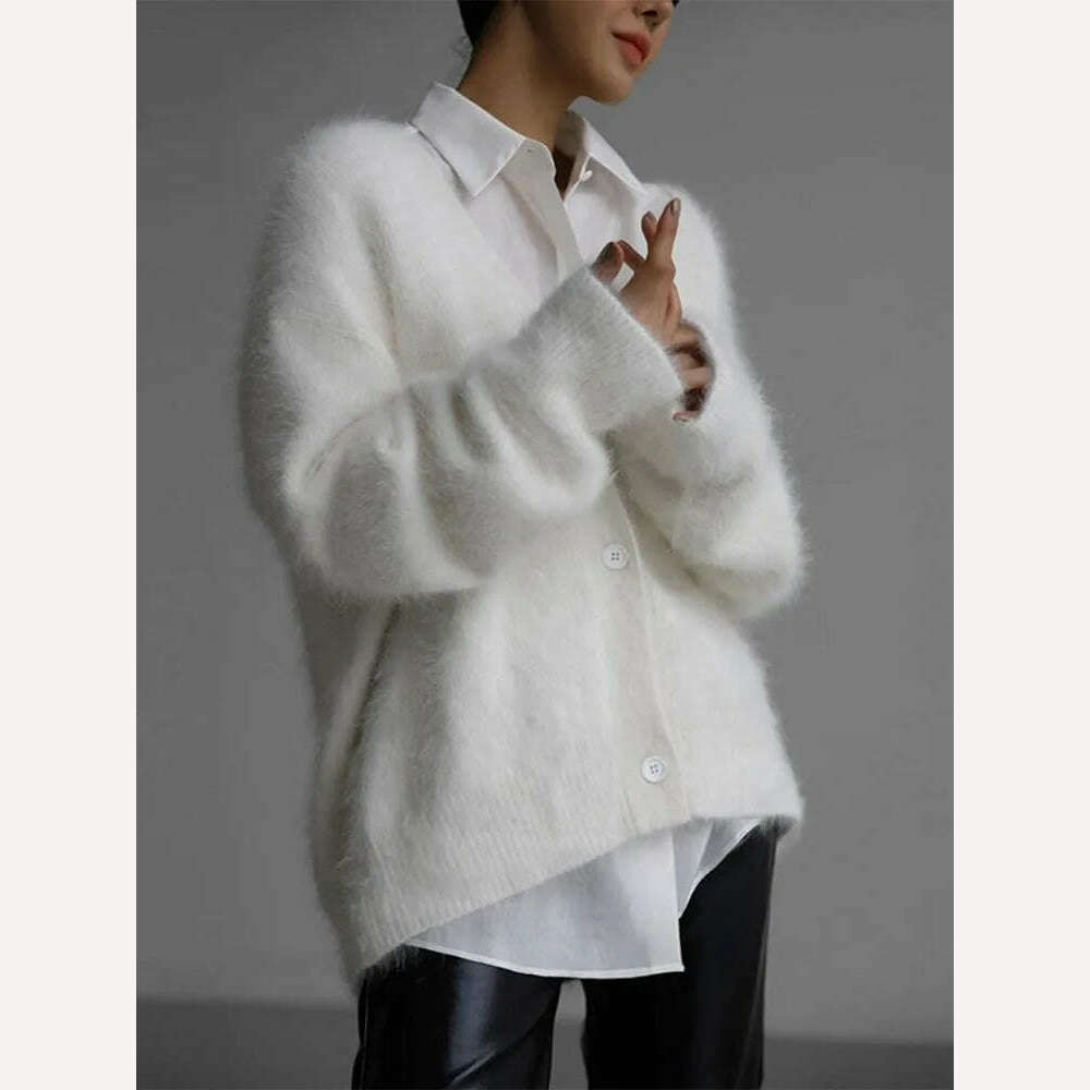 KIMLUD, Vintage Mohair Print Knit Cardigan For Women Fashion Long Sleeves Single Breasted Loose Sweater 2023 Autumn Chic High Streetwear, white / XS, KIMLUD APPAREL - Womens Clothes