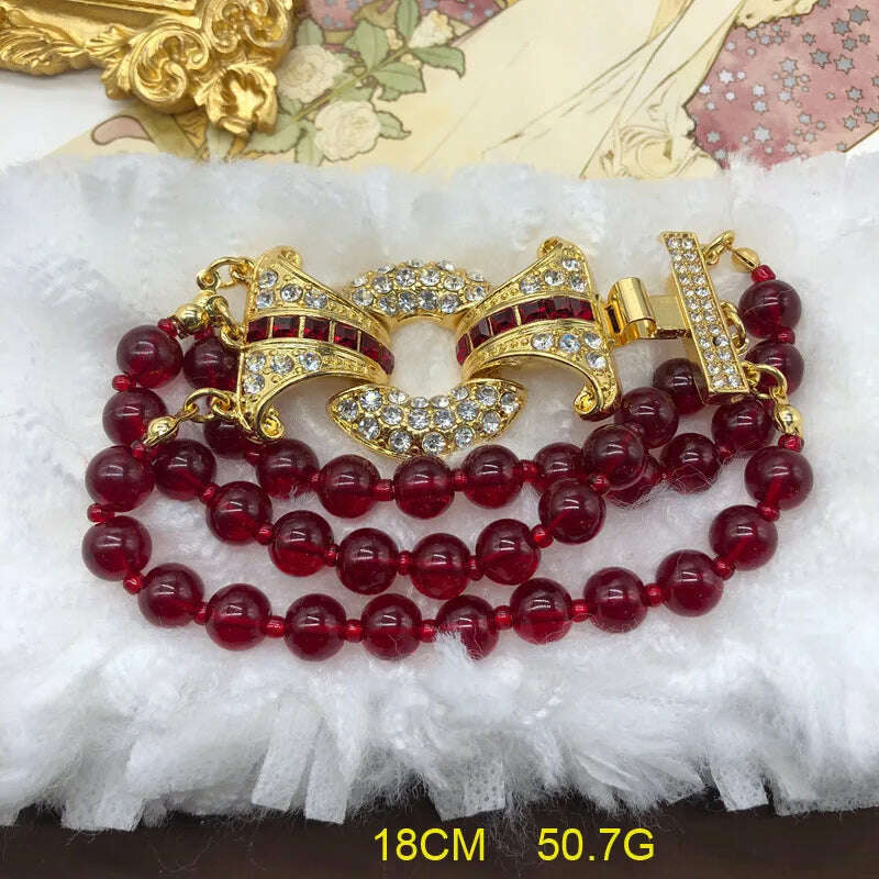 Vintage multi-layer garnet glaze bead sweater Bracelet Premium Switch Necklace bracelet set - KIMLUD