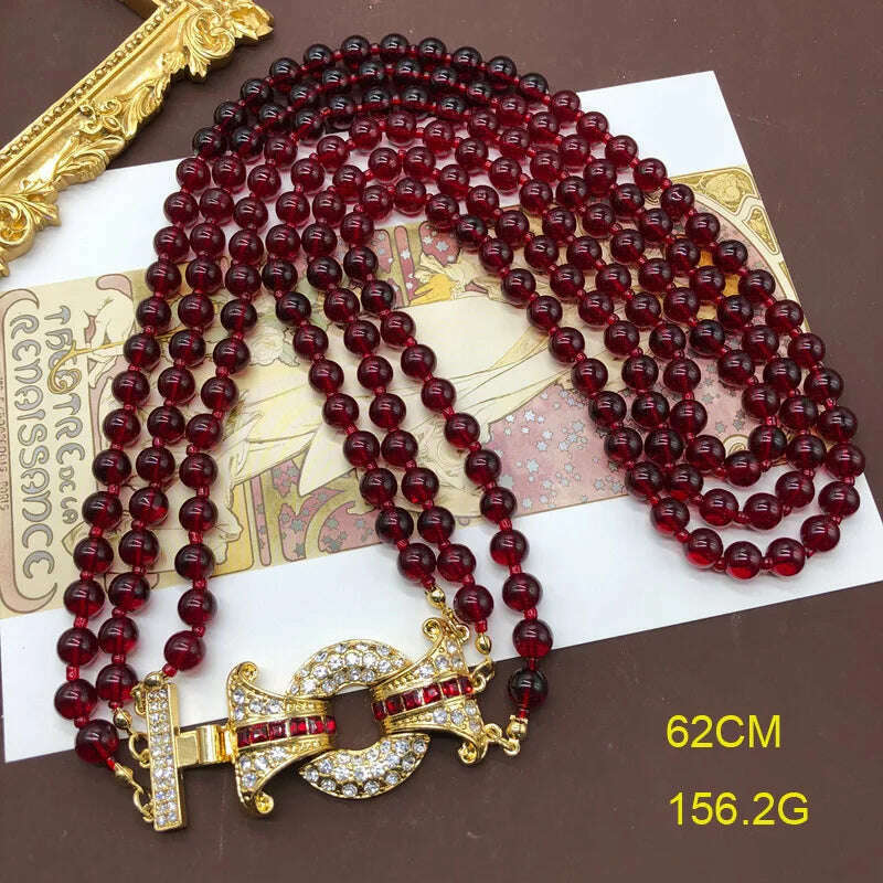 Vintage multi-layer garnet glaze bead sweater Bracelet Premium Switch Necklace bracelet set - KIMLUD