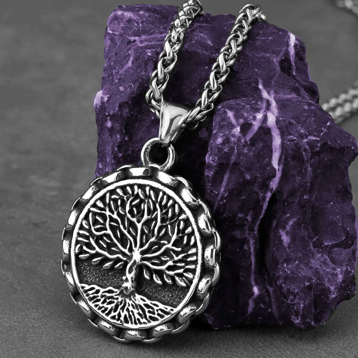 KIMLUD, Vintage Nordic Viking Yggdrasil Tree of Life Necklace Men&#39;s Hip Hop Biker Celtic Knot Amulet Pendant Necklace Vikings Jewelry, KIMLUD Womens Clothes