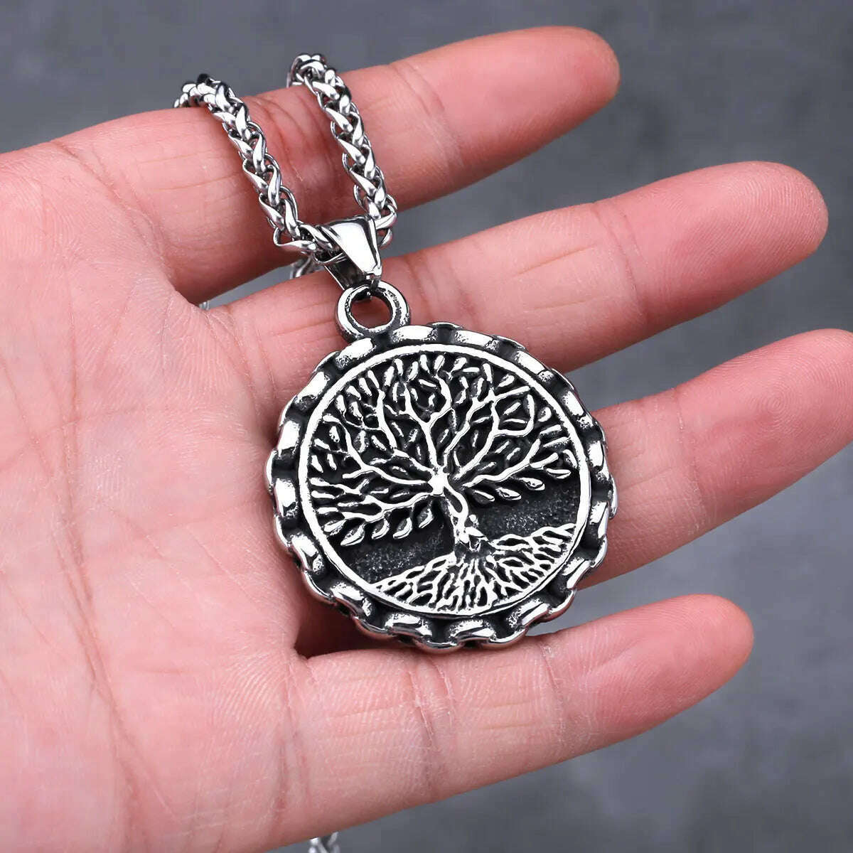 KIMLUD, Vintage Nordic Viking Yggdrasil Tree of Life Necklace Men&#39;s Hip Hop Biker Celtic Knot Amulet Pendant Necklace Vikings Jewelry, pendants and chain, KIMLUD APPAREL - Womens Clothes