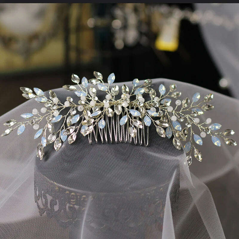 KIMLUD, Vintage Ornaments Silver Rhinestones Crystal elegant Banquet party Wedding Hair comb Bridal Hair Jewelry for women, KIMLUD Womens Clothes