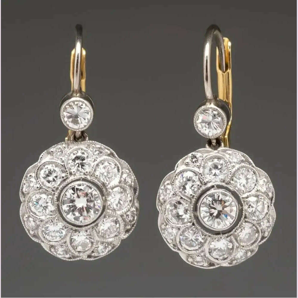 Vintage Personal Elegant Flower Inlay Sliver Color Zircon Earrings for Women Creative Party Jewelry Accessories - KIMLUD