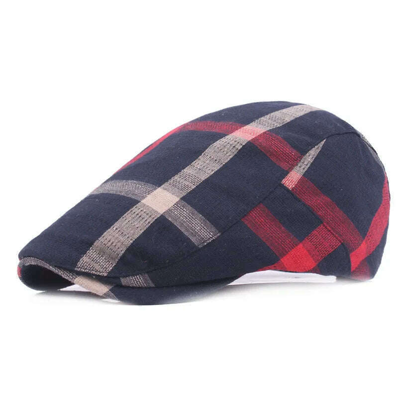 KIMLUD, Vintage Plaid Beret Caps British Men Women Adjustable Outdoor Riding Caps Cotton Hats Berets Top Hat Winter Autumn Windproof, 04, KIMLUD APPAREL - Womens Clothes