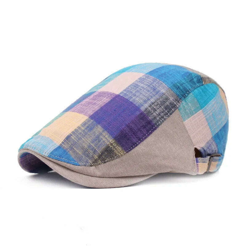 KIMLUD, Vintage Plaid Beret Caps British Men Women Adjustable Outdoor Riding Caps Cotton Hats Berets Top Hat Winter Autumn Windproof, 06, KIMLUD APPAREL - Womens Clothes