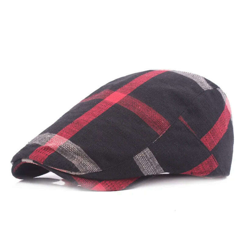 KIMLUD, Vintage Plaid Beret Caps British Men Women Adjustable Outdoor Riding Caps Cotton Hats Berets Top Hat Winter Autumn Windproof, 03, KIMLUD APPAREL - Womens Clothes