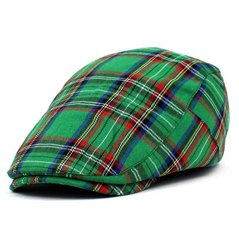 KIMLUD, Vintage Plaid Beret Caps British Men Women Adjustable Outdoor Riding Caps Cotton Hats Berets Top Hat Winter Autumn Windproof, 08, KIMLUD APPAREL - Womens Clothes