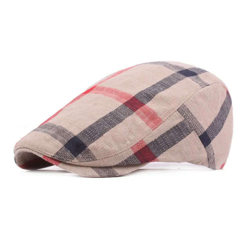 KIMLUD, Vintage Plaid Beret Caps British Men Women Adjustable Outdoor Riding Caps Cotton Hats Berets Top Hat Winter Autumn Windproof, 02, KIMLUD APPAREL - Womens Clothes