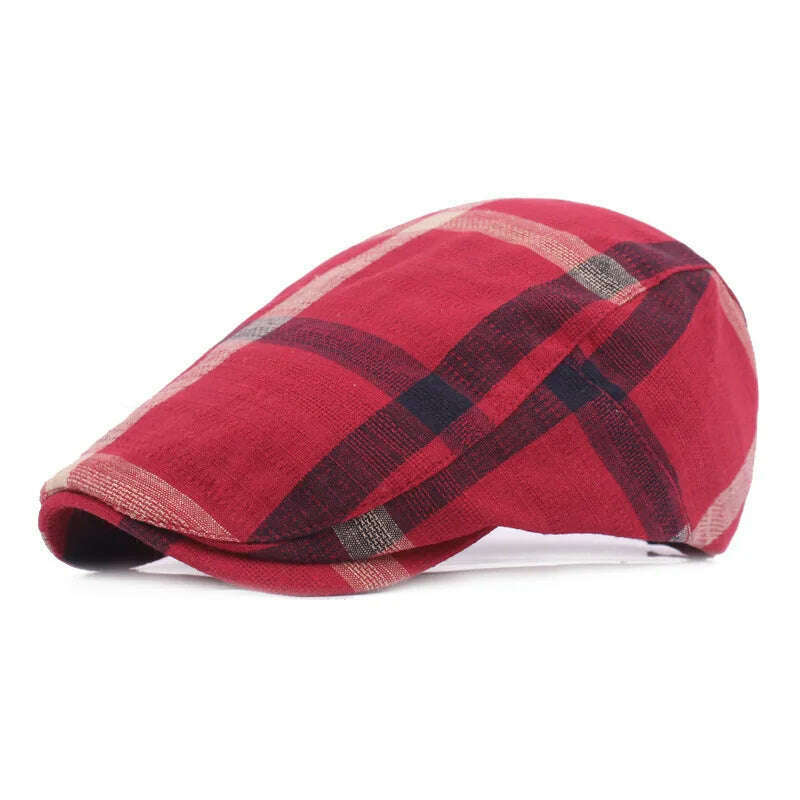 KIMLUD, Vintage Plaid Beret Caps British Men Women Adjustable Outdoor Riding Caps Cotton Hats Berets Top Hat Winter Autumn Windproof, 01, KIMLUD APPAREL - Womens Clothes