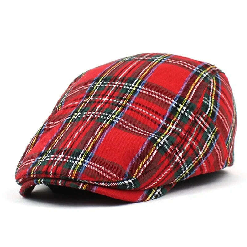 KIMLUD, Vintage Plaid Beret Caps British Men Women Adjustable Outdoor Riding Caps Cotton Hats Berets Top Hat Winter Autumn Windproof, 07, KIMLUD APPAREL - Womens Clothes