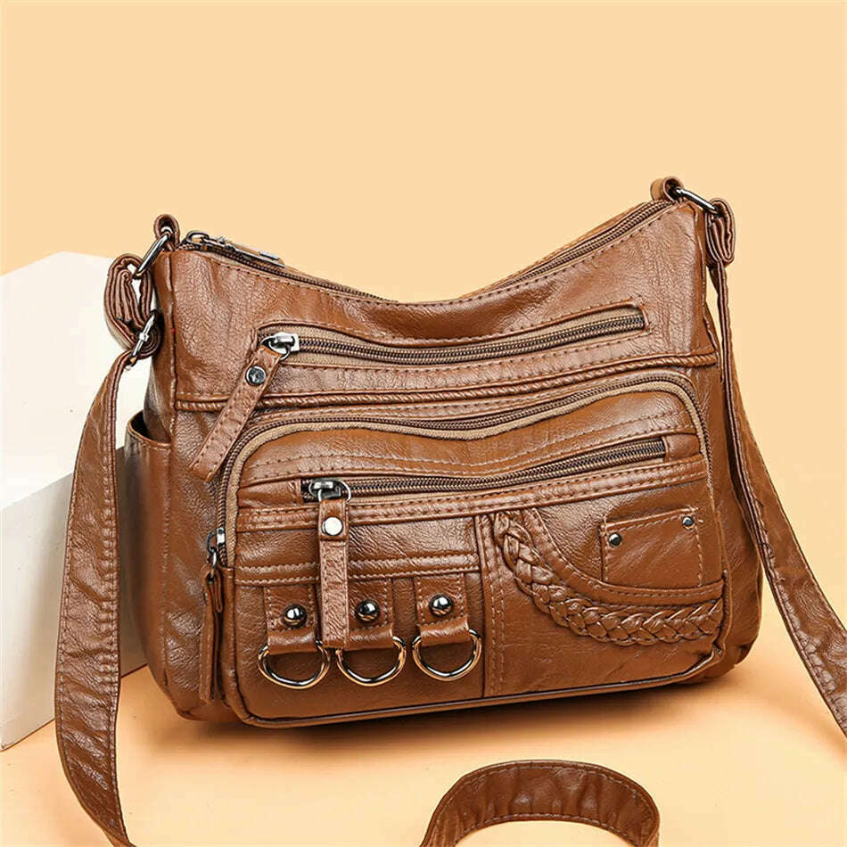 KIMLUD, Vintage Pu Leather Luxury Purses and Handbags 2023 High Quality Women's Bag Design Multi-pocket Ladies Crossbody Shoulder Bags, KIMLUD Womens Clothes