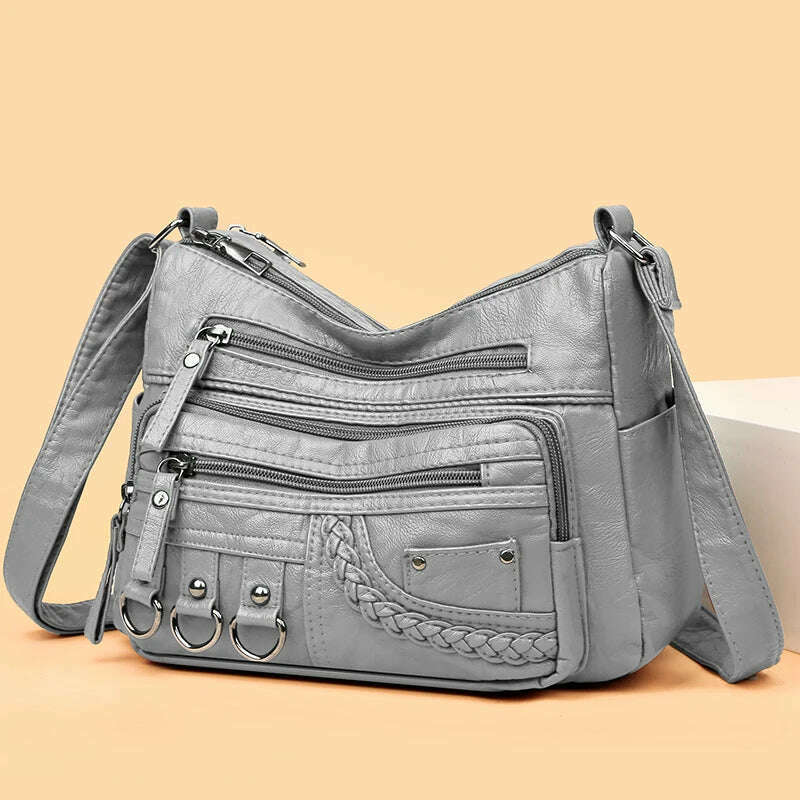 KIMLUD, Vintage Pu Leather Luxury Purses and Handbags 2023 High Quality Women's Bag Design Multi-pocket Ladies Crossbody Shoulder Bags, Gray, KIMLUD APPAREL - Womens Clothes