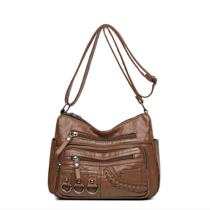 KIMLUD, Vintage Pu Leather Luxury Purses and Handbags 2023 High Quality Women's Bag Design Multi-pocket Ladies Crossbody Shoulder Bags, Brown, KIMLUD APPAREL - Womens Clothes