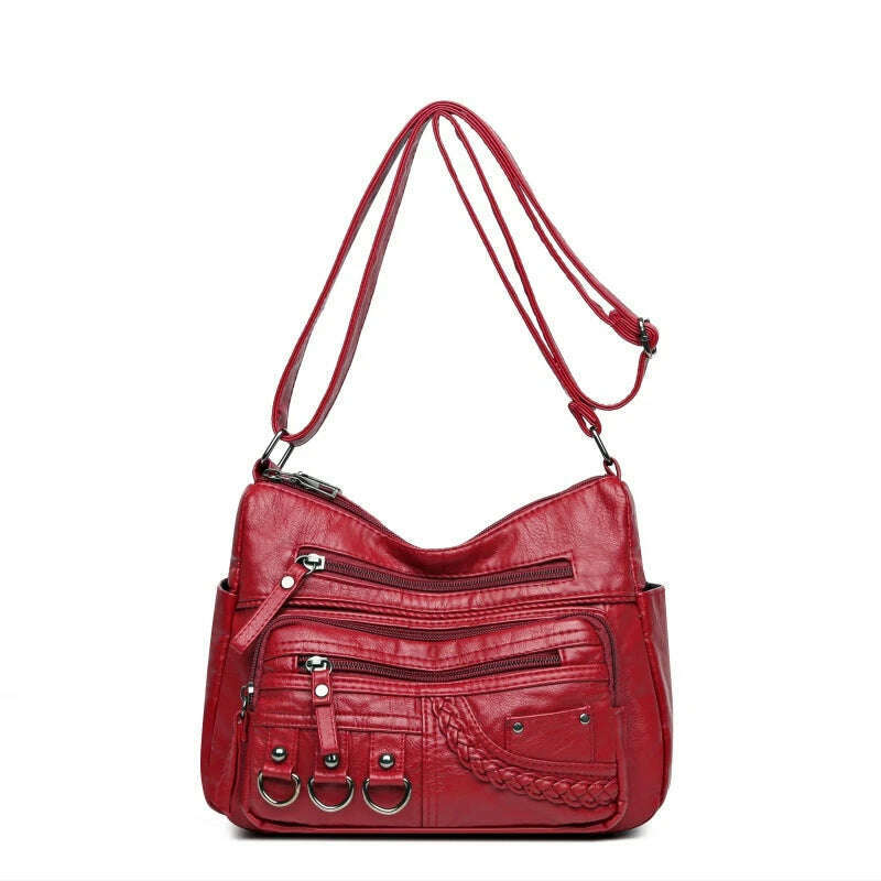 KIMLUD, Vintage Pu Leather Luxury Purses and Handbags 2023 High Quality Women's Bag Design Multi-pocket Ladies Crossbody Shoulder Bags, Red, KIMLUD APPAREL - Womens Clothes