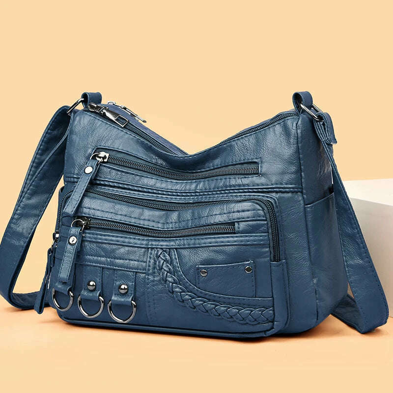 KIMLUD, Vintage Pu Leather Luxury Purses and Handbags 2023 High Quality Women's Bag Design Multi-pocket Ladies Crossbody Shoulder Bags, Blue, KIMLUD APPAREL - Womens Clothes