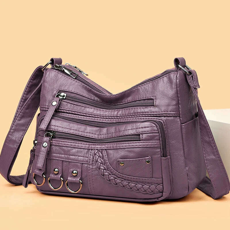 KIMLUD, Vintage Pu Leather Luxury Purses and Handbags 2023 High Quality Women's Bag Design Multi-pocket Ladies Crossbody Shoulder Bags, Purple, KIMLUD APPAREL - Womens Clothes