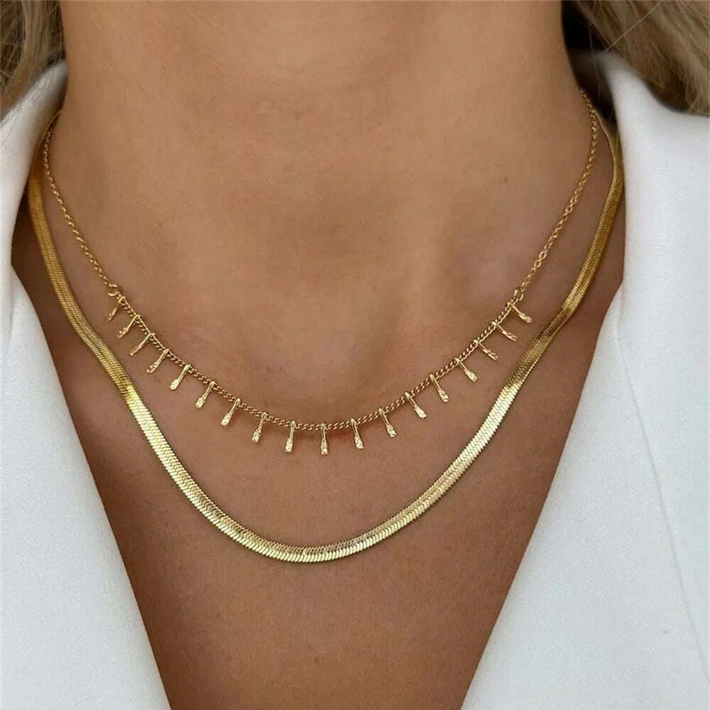 KIMLUD, Vintage Punk Gold-plate Thick Chain Head Portrait Coin Pendant Necklace For Women Fashion Multilevel Geometric Hip Hop Jewelry, NE-0053-29, KIMLUD APPAREL - Womens Clothes