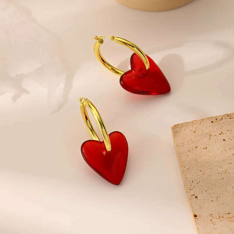 Vintage Red Heart Drop Earrings For Women Personality Big Hoop Earrings Women's Accessories Jewelry - KIMLUD