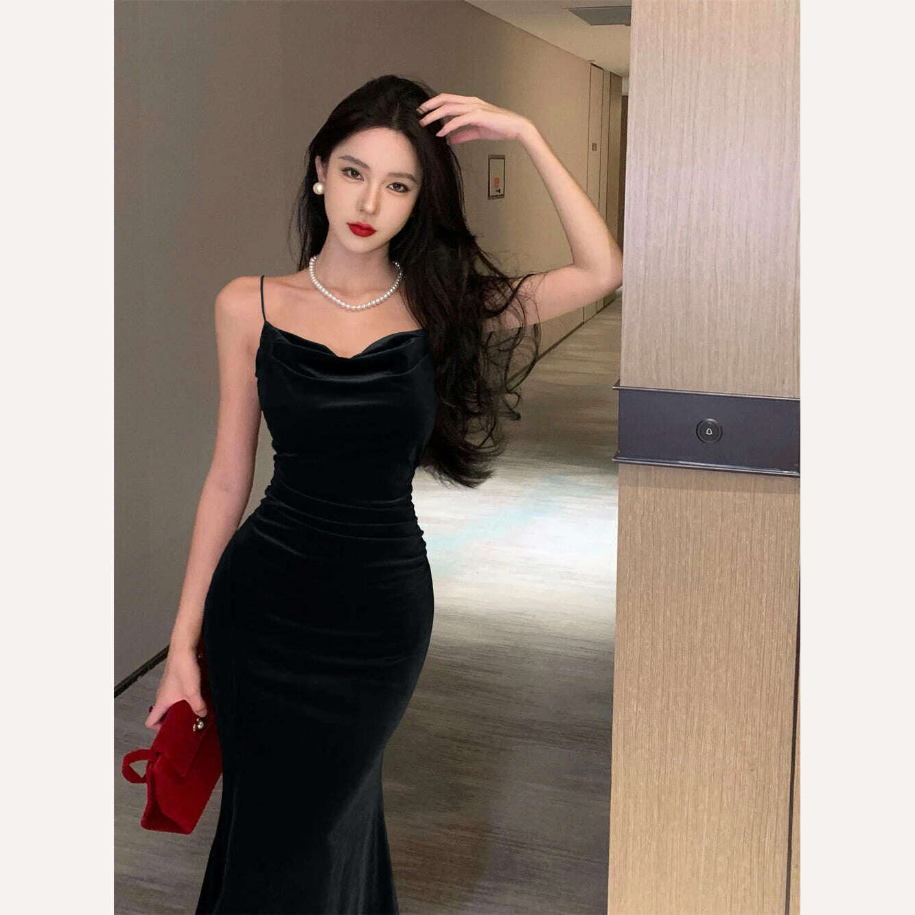 KIMLUD, Vintage Sexy Club Prom Red Dresses for Women Spaghetti Strap Slit Velvet Dress Beach Bandage Bodycon Midi Dress Party Elegant, KIMLUD Womens Clothes