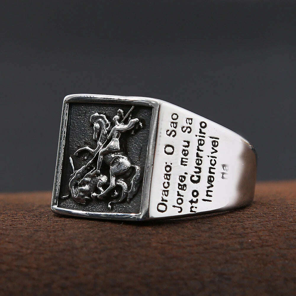 Vintage Stainless Steel Saint Michael Protective Ring Mens Punk Roman Paladin Badge Biker Ring Jewelry Free Shipping - KIMLUD