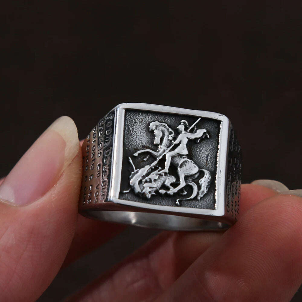 Vintage Stainless Steel Saint Michael Protective Ring Mens Punk Roman Paladin Badge Biker Ring Jewelry Free Shipping - KIMLUD