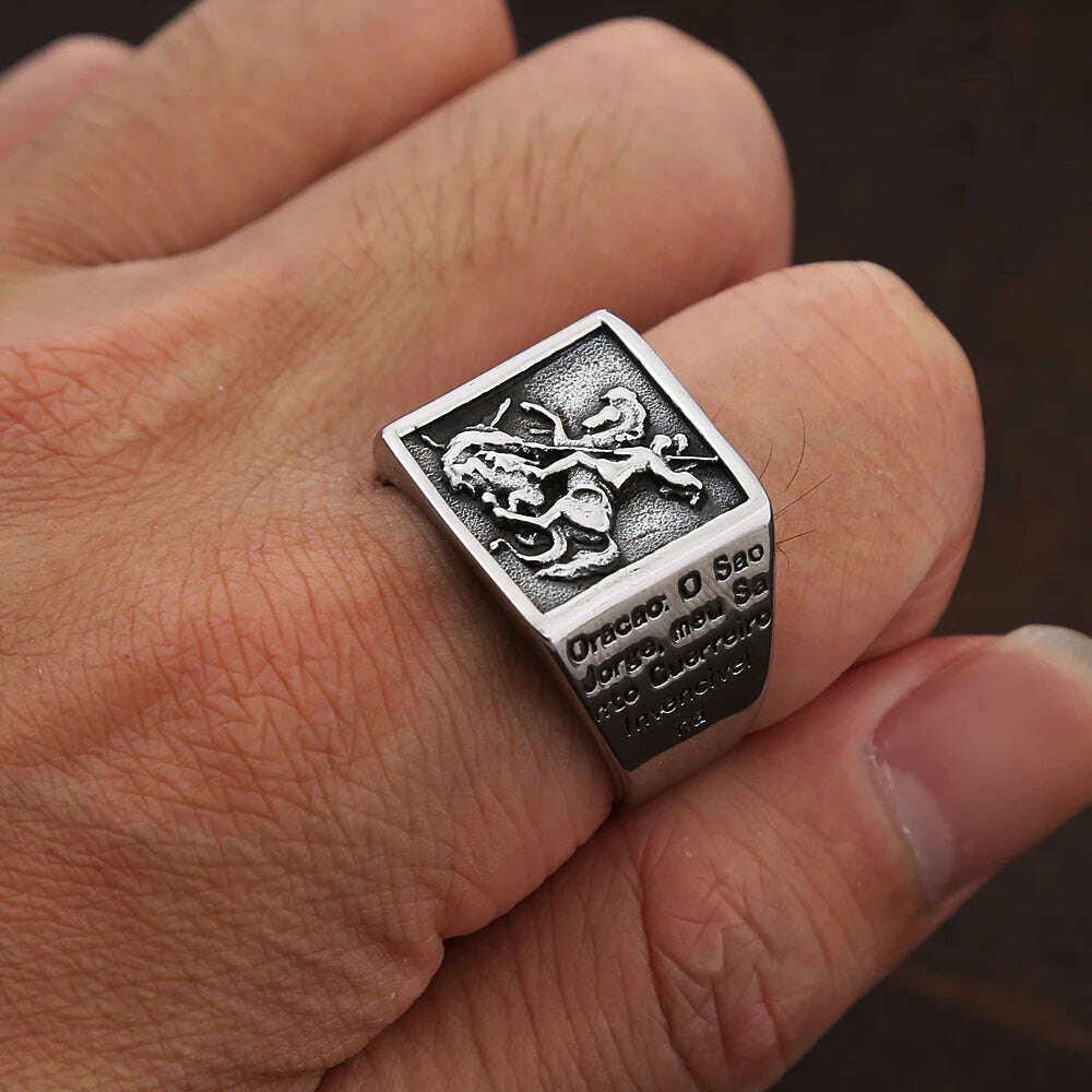 Vintage Stainless Steel Saint Michael Protective Ring Mens Punk Roman Paladin Badge Biker Ring Jewelry Free Shipping - KIMLUD