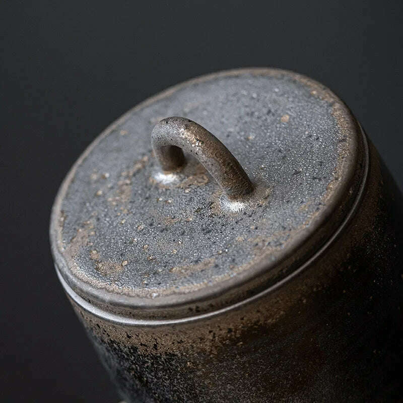 KIMLUD, Vintage Stoneware Tea Pot with Lid Ceramic Sealed Food Storage Jar Pu'er Tea Pot Kitchen Nut Candy Storage Bottle Food Container, KIMLUD Womens Clothes