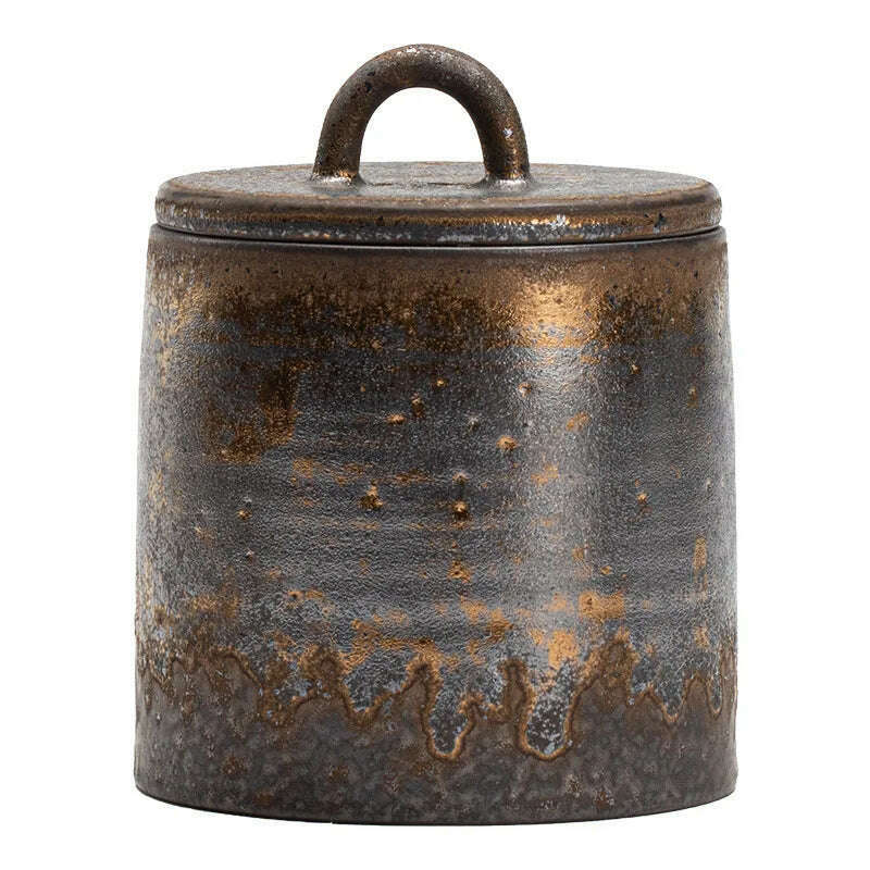 KIMLUD, Vintage Stoneware Tea Pot with Lid Ceramic Sealed Food Storage Jar Pu'er Tea Pot Kitchen Nut Candy Storage Bottle Food Container, KIMLUD Womens Clothes