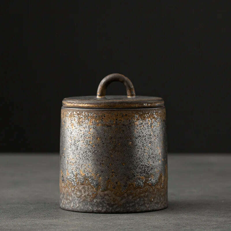 KIMLUD, Vintage Stoneware Tea Pot with Lid Ceramic Sealed Food Storage Jar Pu'er Tea Pot Kitchen Nut Candy Storage Bottle Food Container, A, KIMLUD Womens Clothes