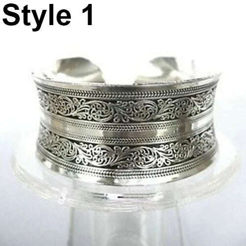 Vintage Tibetan Silver Elephant Carved Open Bangle Cuff Wide Bracelet Jewelry NEW Gypsy Square Flower Metal Tibetan Silver - KIMLUD