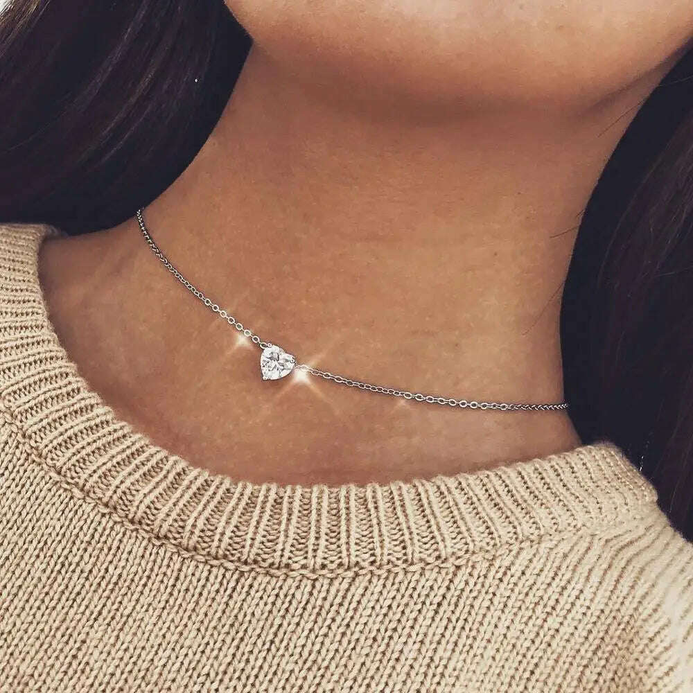 Vintage Tiny Heart Necklace for Women SHORT Chain Heart Pendant Necklace Gift Ethnic Bohemian Choker Necklace Jewelry wholesale - KIMLUD