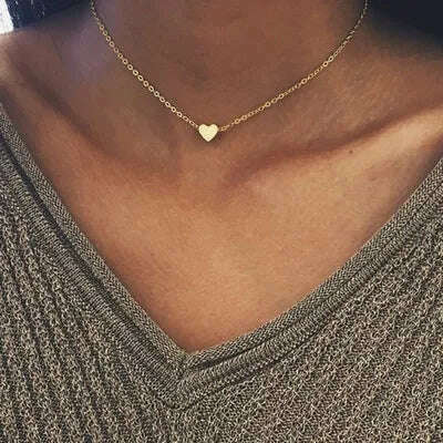 Vintage Tiny Heart Necklace for Women SHORT Chain Heart Pendant Necklace Gift Ethnic Bohemian Choker Necklace Jewelry wholesale - KIMLUD