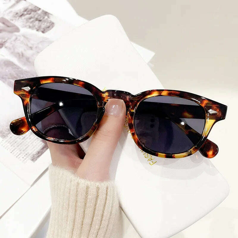 KIMLUD, Vintage Tortoise Shell Round Sunglasses Women Men 2024 Brand Design Retro Rivet Yellow Blue Lens Square Sun Glasses Female UV400, KIMLUD Womens Clothes