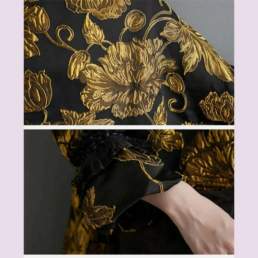 Vintage Trendy Women's Dress 2023 Autumn/Winter New Chinese Style Double Layer Jacquard Coat Temperament Loose Fit Dress Z3929 - KIMLUD