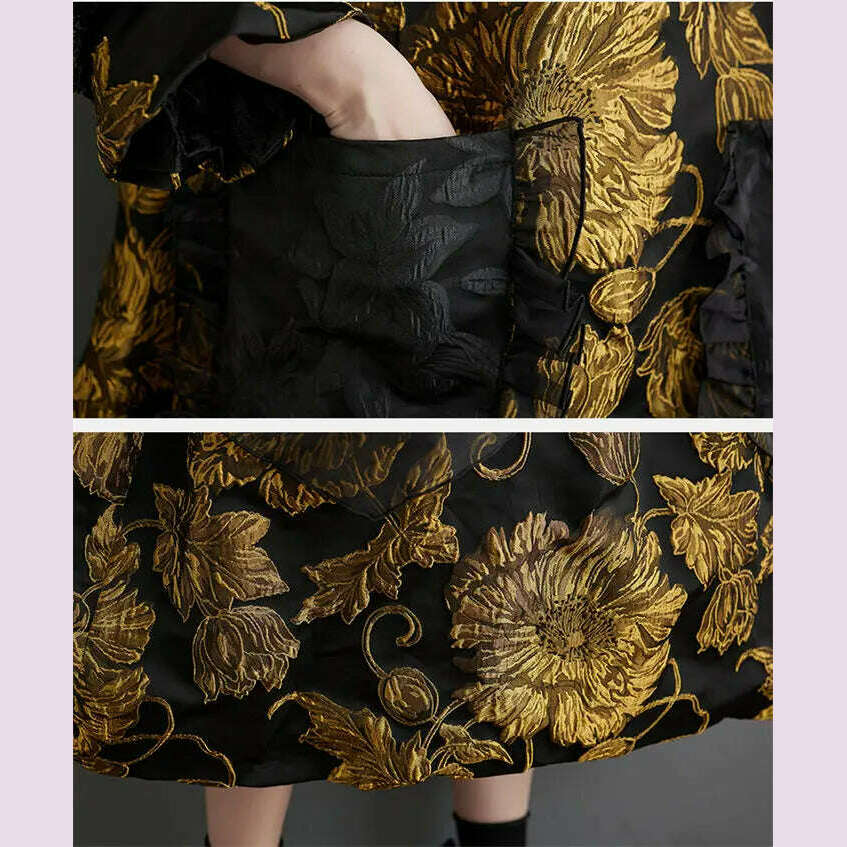 Vintage Trendy Women's Dress 2023 Autumn/Winter New Chinese Style Double Layer Jacquard Coat Temperament Loose Fit Dress Z3929 - KIMLUD