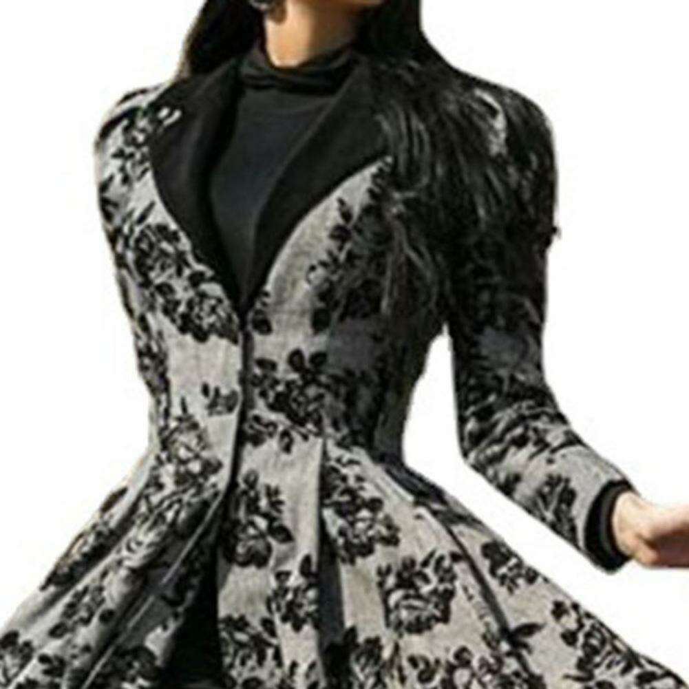 KIMLUD, Vintage Women's Dresses Fall Winter Lace Seamed Floral Print Dress Vintage Bodysuit Midi Dress Mid-Century Elegant Dress, KIMLUD Womens Clothes