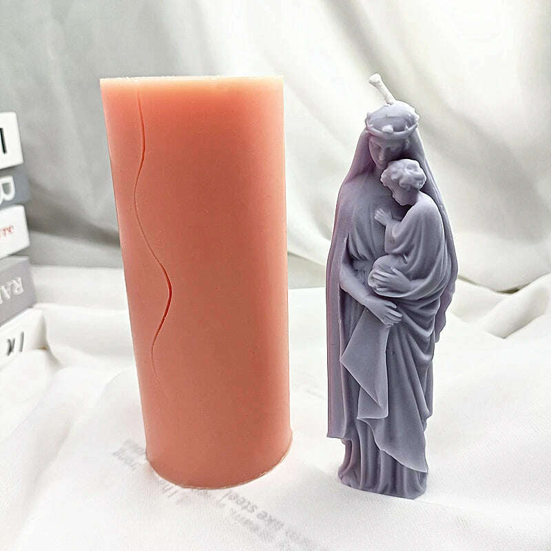 Virgin Mary And Baby Jesus Silicone Candle Molds Holy Family Mould For Party Festival Birthday Handmade Gifts Present Wax Tools - KIMLUD