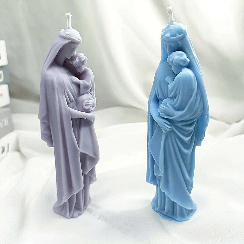 Virgin Mary And Baby Jesus Silicone Candle Molds Holy Family Mould For Party Festival Birthday Handmade Gifts Present Wax Tools - KIMLUD