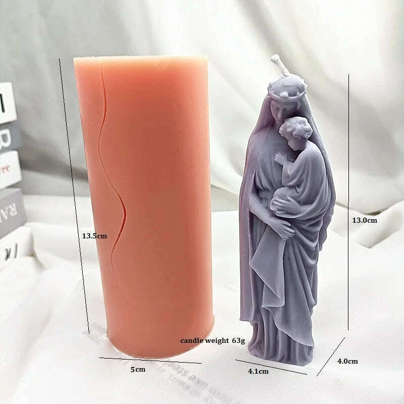 Virgin Mary And Baby Jesus Silicone Candle Molds Holy Family Mould For Party Festival Birthday Handmade Gifts Present Wax Tools - KIMLUD